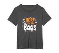 Here for The Boos: Spooky Cute Halloween Ghost Party T-Shirt, Women's Plus, Dark Heather Grey, 5X