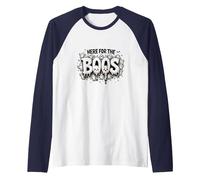 Here for The Boos: Spooky Ghosts Halloween Party Fun Raglan Baseball Tee, Men, Navy/White, S