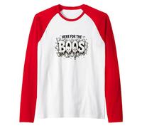 Here for The Boos: Spooky Ghosts Halloween Party Fun Raglan Baseball Tee, Men, Red/White, L