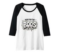 Here for The Boos: Spooky Ghosts Halloween Party Fun Raglan Baseball Tee, Women, Black/White, XXL