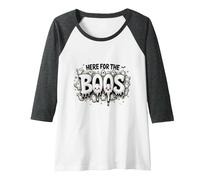 Here for The Boos: Spooky Ghosts Halloween Party Fun Raglan Baseball Tee, Women, Dark Heather/White, XXL