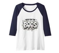 Here for The Boos: Spooky Ghosts Halloween Party Fun Raglan Baseball Tee, Women, Navy/White, XXL