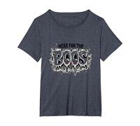 Here for The Boos: Spooky Ghosts Halloween Party Fun T-Shirt, Women's Plus, Heather Blue, 5X