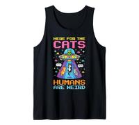 Here for the Cats Humans are Weird Alien UFO Pixel Art Tank Top