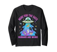 Here for The Cats Humans are Weird Cosmic UFO Galaxy Chibi Long Sleeve T-Shirt