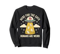 Here For The Cats Humans Are Weird Vintage UFO White Cat Sweatshirt