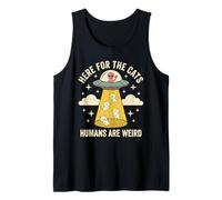 Here for The Cats Humans are Weird Vintage UFO White Cat Tank Top