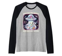 HERE for THE Sheeps Humans are Weird UFO Sheep Lover Raglan Baseball Tee