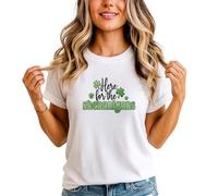 Here for The Shenanigans Womens Graphic T-Shirt St Patricks Day Holidays Tee L (16-18) White