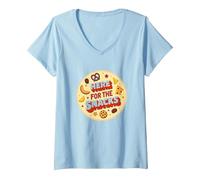 Here for The Snacks Retro Foodie Party Lover V-Neck T-Shirt, Women, Baby Blue, S