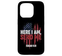 Here I Am Send Me American Flag Cross Isaiah 6:8 Bible Verse Case for iPhone 15 Pro