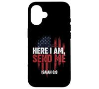 Here I Am Send Me American Flag Cross Isaiah 6:8 Bible Verse Case for iPhone 16