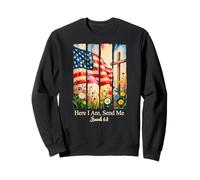 Here I Am Send Me American Flag Cross Isaiah Floral Flowers Sweatshirt