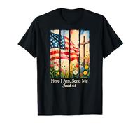 Here I Am Send Me American Flag Cross Isaiah Floral Flowers T-Shirt