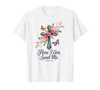 Here I Am Send Me Christian Cross Floral Women T-Shirt