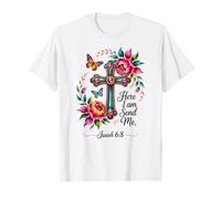 Here I Am Send Me Cute Floral Cross Isaiah 6:8 Bible Verse T-Shirt