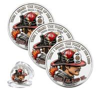 Here I Am. Send Me. Firefighter Challenge Coin, Flame Fire Helmet Commemorative Coins with Isaiah 6:8 Inspirational Faith, Fire Department Memorial & Retirement Keepsake Coin (3pcs)