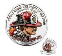 Here I Am. Send Me. Firefighter Challenge Coin, Flame Fire Helmet Commemorative Coins with Isaiah 6:8 Inspirational Faith, Fire Department Memorial & Retirement Keepsake Coin (1pcs)