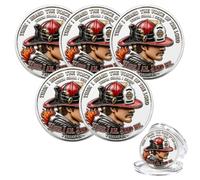 Here I Am. Send Me. Firefighter Challenge Coin, Flame Fire Helmet Commemorative Coins with Isaiah 6:8 Inspirational Faith, Fire Department Memorial & Retirement Keepsake Coin (5pcs)