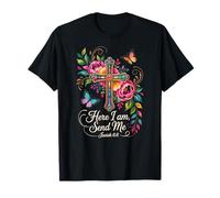 Here I Am Send Me Floral Flowers Isaiah 6:8 Bible Verse T-Shirt