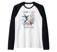 Here I Am Send Me Isaiah 6:8 Bible Christian Hummingbird Raglan Baseball Tee