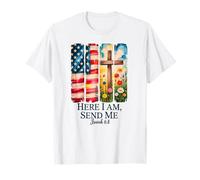 Here I Am Send Me Isaiah Bible Verse American Flag Floral T-Shirt
