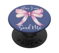 Here I Am Send Me Women Lord Send Me Christian Pink Bow God PopSockets Adhesive PopGrip
