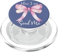Here I Am Send Me Women Lord Send Me Christian Pink Bow God PopSockets PopGrip for MagSafe