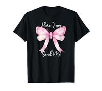 Here I Am Send Me Women Lord Send Me Christian Pink Bow God T-Shirt
