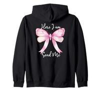 Here I Am Send Me Women Lord Send Me Christian Pink Bow God Zip Hoodie
