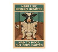 Here I Sit, Broken Hearted Poster, Retro Animal Bathroom Print, Comedy Toilet Wall Art, A3 (Print Only) - 42x29.7cm