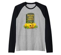 Here Lies My Mental Stability Ghosy Halloween Pumpkin Raglan Baseball Tee