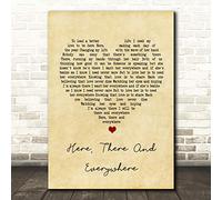 Here, There and Everywhere Vintage Heart Song Lyric Quote Print