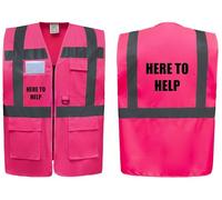 Here To Help Superior Zipped Hi Vis Vest High Visibility Safety Waistcoat Pockets Reflective Bands Event Staff, Event Support, 12 Colour Options, Brook Hi Vis (Pink, Medium)