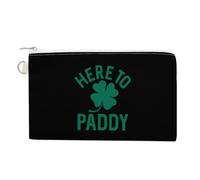 Here to Paddy Shamrock Portable Canvas Coin Purse Fashion Pencil Case Travel Makeup Bag