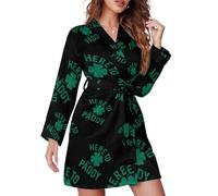 Here To Paddy Shamrock Soft Women's Robes Pyjamas V-Neck Dressing Gowns Loungewear for Wedding Party L