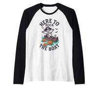 Here to Rock The Boat Funny Skeleton Halloween Pirate Raglan Baseball Tee