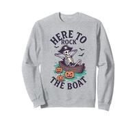 Here to Rock the Boat Funny Skeleton Halloween Pirate Sweatshirt