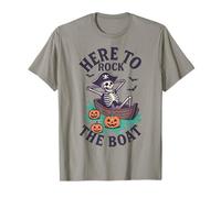 Here to Rock The Boat Funny Skeleton Halloween Pirate T-Shirt