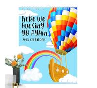 Here We Fu-nking Go Again Calendar 2025, Here We Goes Again 2025 Calendar, Funny Hanging Hot Air Balloons Calendar, Novelty Family Planner Calendar 2025 for Scheduling And Organizing