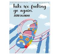 Here We Fucking Go Again 2026 Calendar, Funny 2026 Wall Calendar Planner, Humor Hanging Month Hanging Note Pads for Home Office (Roller Coaster)