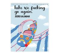 Here We Fucking Go Again 2026 Calendar, Funny Trash Talk 2026 Wall Calendar 12 Month Planner,Novelty Humor Hanging Month Hanging Note Pads for Living Room Bedroom Office Decoration (Roller Coaster)