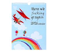 Here We Fucking Go Again Calendar 2026, Funny Novelty 12 Month Planner Calendar for Tired-Ass Women, Thicker Twin Wire Spiral Binding Trash Talk Wall Calendar 2026 for Home Office (Hang Glider)