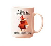 Here We Fucking Go Again I Mean Good Morning Mug, 11 Oz Ceramic Funny Sarcastic Coffee Mug Gifts for Friends Coworkers, Christmas, Mothers & Fathers Day Gag