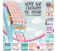Here We Fxcking Go Again Calendar 2026 UK, 12 Monthly Wall Calendar Planner, Gag Gift for Friends, Funny Wall Calendars Family Organizer, 12 Month Planner Present for New Year (A)
