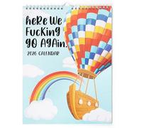 Here We Fxcking Go Again Calendar 2026 UK, 12 Monthly Wall Calendar Planner, Gag Gift for Friends, Funny Wall Calendars Family Organizer, 12 Month Planner Present for New Year (Hot-air Balloon)