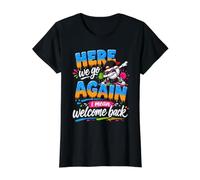 Here We Go Again I Mean Welcome Back to School Baseball Drip Value Graphic T-Shirt, Women, Black, L