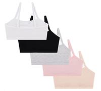 Herepai Teen Girls' Lined Training Bra Cotton Pure Cami Stretch for 9-14 Years, Black,grey,white,pink,flesh Color
