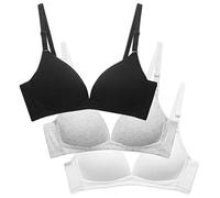 Herepai Teen Girls Seamless Bra Cotton Bras Adjustable Straps, Black/Light Grey/White, 32A
