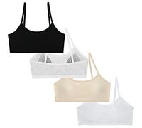 Herepai Teen Girls' Training Bra Seamless Cotton Cami Wireless Bras Elastic, Black White Grey Skin, 9-12 Years